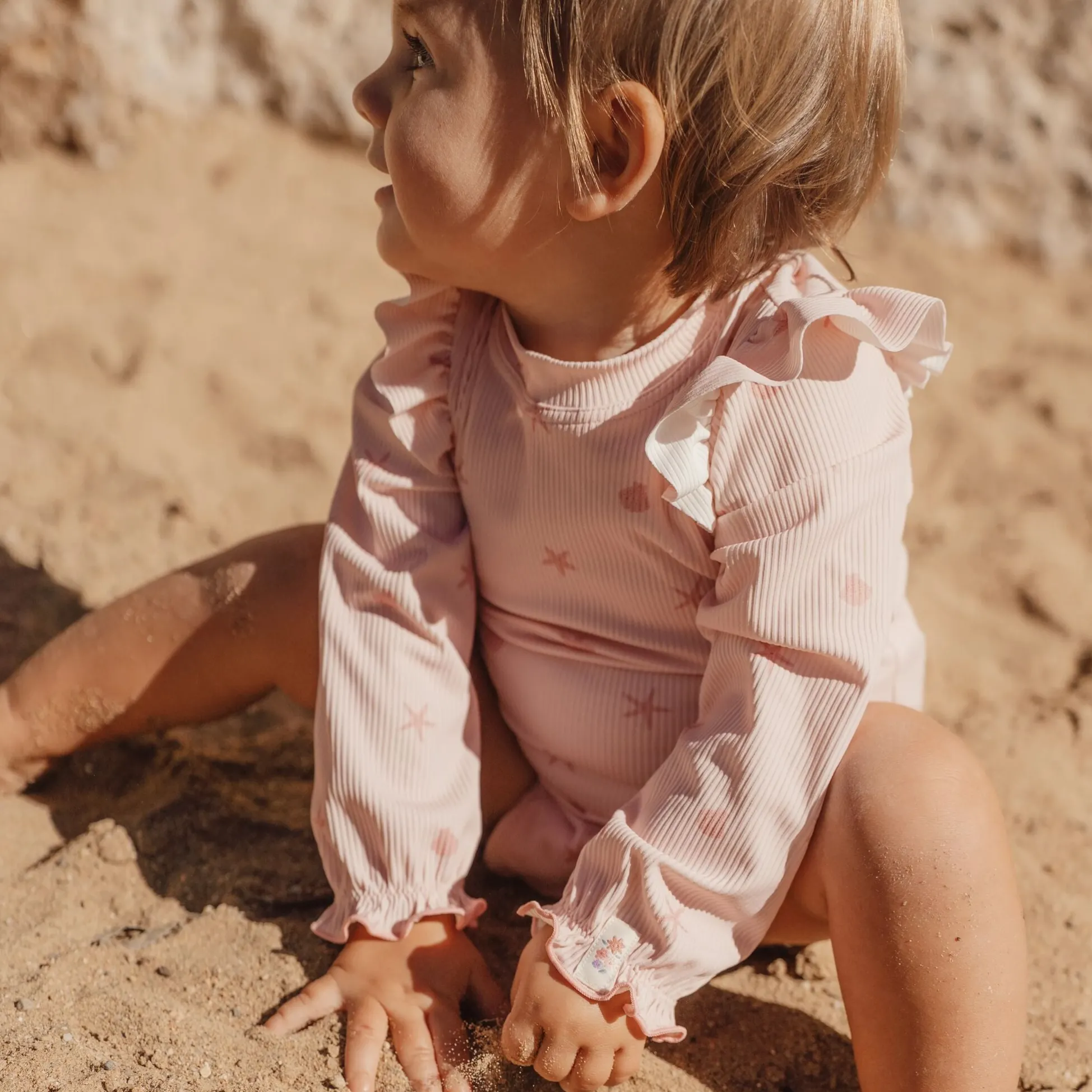 Badpak lange mouw - UPF 40 - Roze - Dreamy Seashells