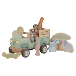 Houten safari auto met dieren - Groen