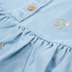 Jurk geborduurd - Korte mouw - Blauw