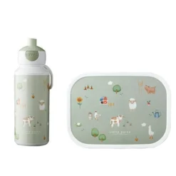 Lunchset - Pop-up drinkfles en lunchbox - Groen - Little Farm